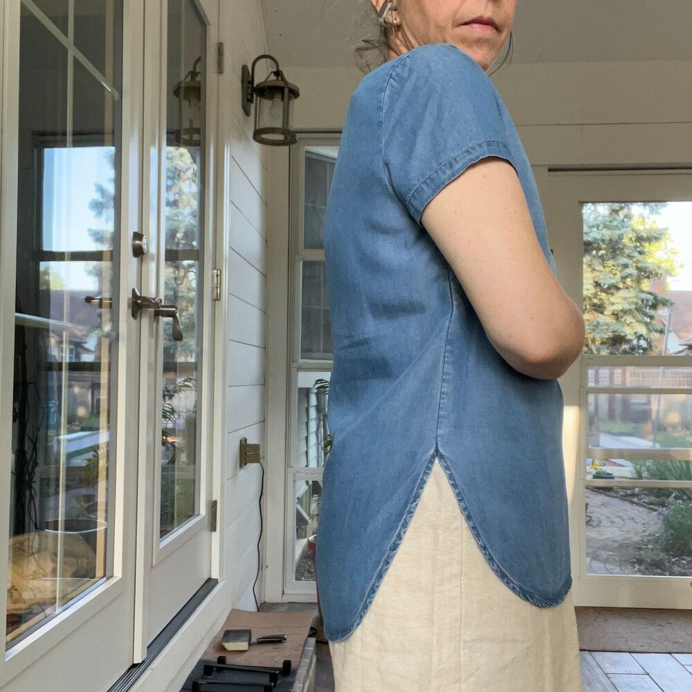 Thread & Supply Chambray Jean Shirt Sleeve Scoop Tee T-Shirt Women's Small - Picture 2 of 7